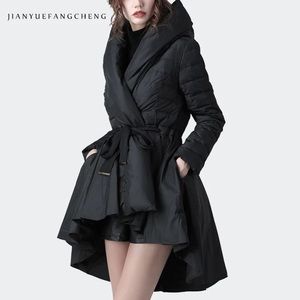 Black peplum puffer coat
